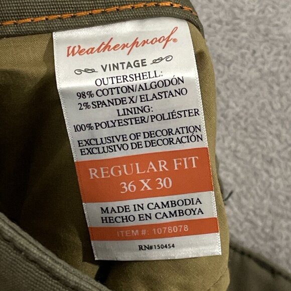 NEW Weatherproof Vintage Mens 36x30 Regular Fit Lined Pants Green - Picture 7 of 11